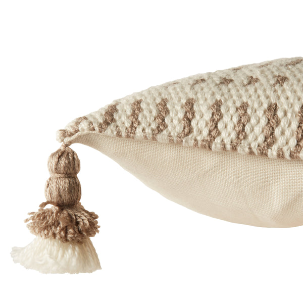 Jaipur Living Jaipur Living Calvert Tasseled Woven Lumbar Pillow Bohemian Tribal Outdoor Accent Light Taupe 13"X21" Lumbar PLW103696