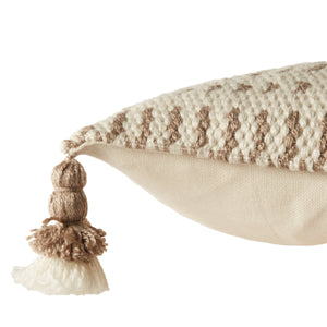Jaipur Living Jaipur Living Calvert Tasseled Woven Lumbar Pillow Cover Bohemian Tribal Outdoor Accent Light Taupe 13"X21" Lumbar PLC102418