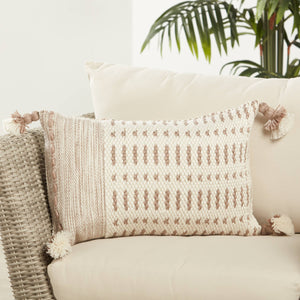 Jaipur Living Jaipur Living Calvert Tasseled Woven Lumbar Pillow Cover Bohemian Tribal Outdoor Accent Light Taupe 13"X21" Lumbar PLC102418