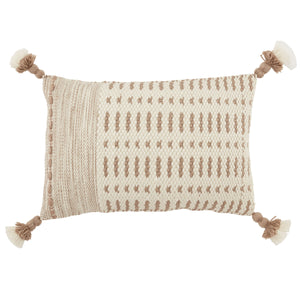 Jaipur Living Jaipur Living Calvert Tasseled Woven Lumbar Pillow Cover Bohemian Tribal Outdoor Accent Light Taupe 13"X21" Lumbar PLC102418