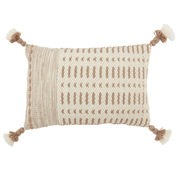 Jaipur Living Jaipur Living Calvert Tasseled Woven Lumbar Pillow Cover Bohemian Tribal Outdoor Accent Light Taupe 13"X21" Lumbar PLC102418