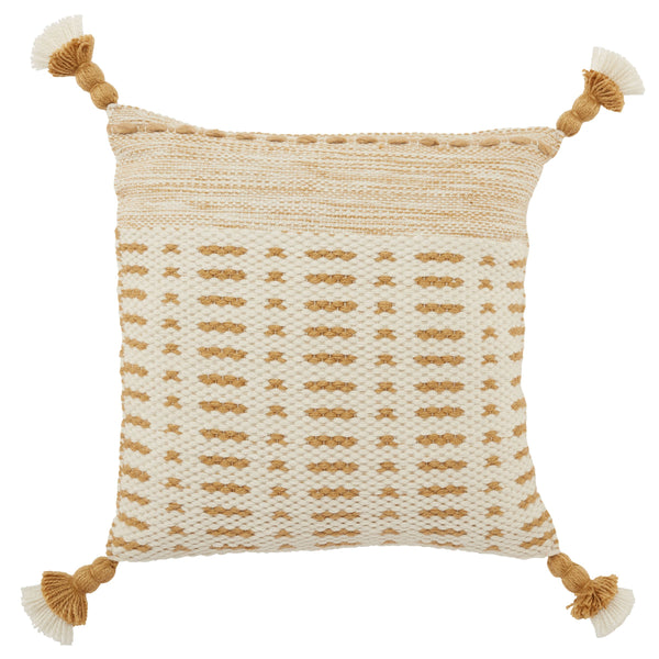 Jaipur Living Jaipur Living Calvert Tasseled Woven Lumbar Pillow Cover Bohemian Tribal Outdoor Accent Gold 18" Square PLC102420