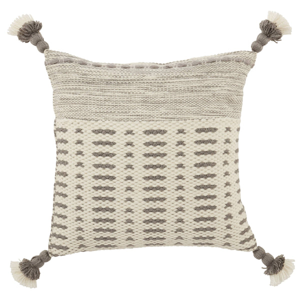 Jaipur Living Jaipur Living Calvert Tasseled Woven Lumbar Pillow Cover Bohemian Tribal Outdoor Accent Gray 18" Square PLC102421