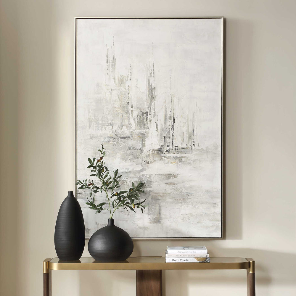 Uttermost Hours In Silence Abstract Art - Hand-painted Canvas With Gold Frame & Mood-enhancing Hues Black,Brown,Gray,White,Woodtone Canvas,Pine Wood,Ps,Mdf,Acrylic 32441