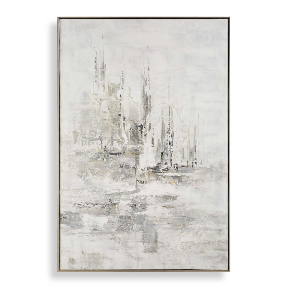 Uttermost Hours In Silence Abstract Art - Hand-painted Canvas With Gold Frame & Mood-enhancing Hues Black,Brown,Gray,White,Woodtone Canvas,Pine Wood,Ps,Mdf,Acrylic 32441