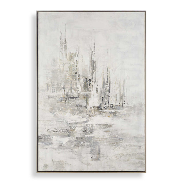 Uttermost Hours In Silence Abstract Art - Hand-painted Canvas With Gold Frame & Mood-enhancing Hues Black,Brown,Gray,White,Woodtone Canvas,Pine Wood,Ps,Mdf,Acrylic 32441