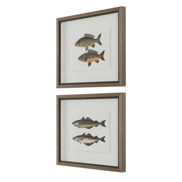 Uttermost Framed Fish Prints Set/2 - Intricate Underwater Artwork With Rustic Gray Shadowbox Frames Black,Brown,Gray,Green,Orange,Woodtone Plastic,Glass,Mdf,Paper 32448