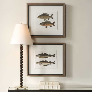 Uttermost Framed Fish Prints Set/2 - Intricate Underwater Artwork With Rustic Gray Shadowbox Frames Black,Brown,Gray,Green,Orange,Woodtone Plastic,Glass,Mdf,Paper 32448