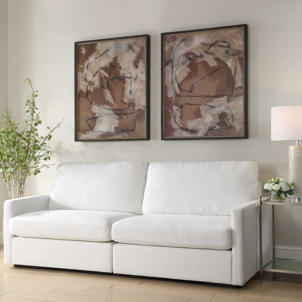 Uttermost Uttermost Rush & Dash Framed Art Set Of 2 — Mixed-Media Brown Abstracts In Black Gallery Frames, Ready To Hang 32444