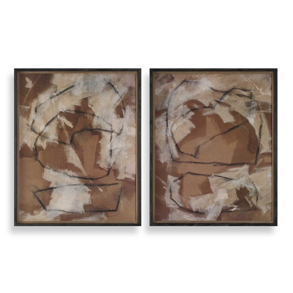 Uttermost Uttermost Rush & Dash Framed Art Set Of 2 — Mixed-Media Brown Abstracts In Black Gallery Frames, Ready To Hang 32444