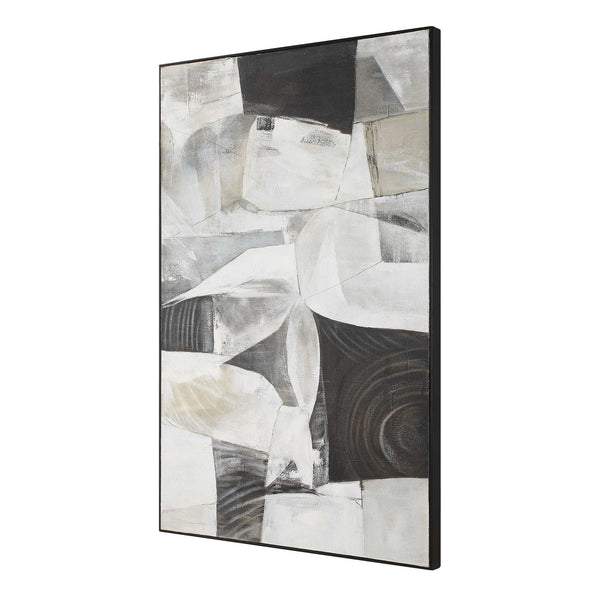 Uttermost Folding Time Framed Canvas Art - Abstract Geometric Design In Monochrome, Versatile Display Black,Brown,Gray,White Canvas ,Pine Wood,Ps 32440