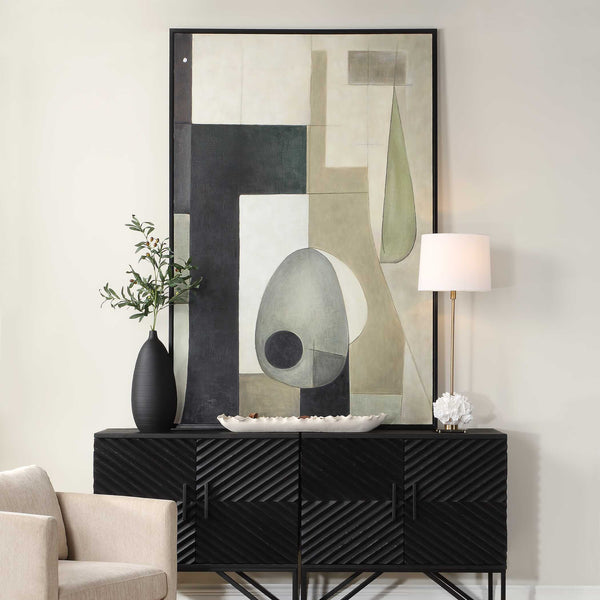 Uttermost Hand Painted Geometric Canvas Art In Earth Tones - Versatile Framed Decor For Any Space Black,Brown,Gray,Green Canvas ,Pine Wood,Mdf,Acrylic 32434