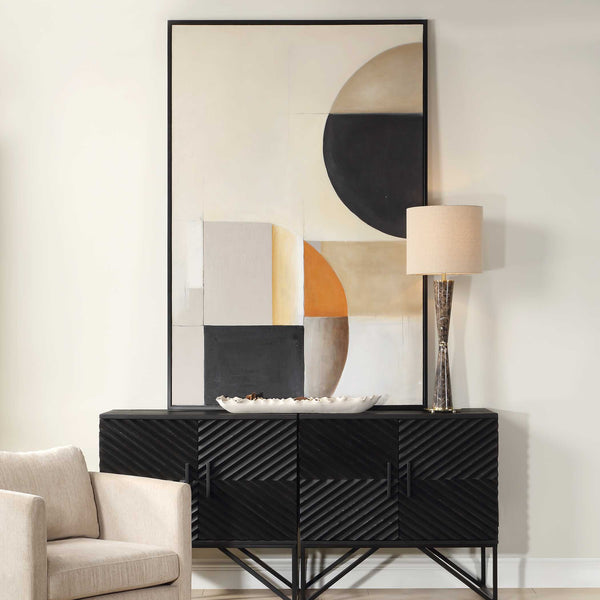 Uttermost Hand Painted Canvas Art With Geometric Shapes In Gray And Sienna - Versatile Framed Decor Black,Brown,Gray,Orange Canvas ,Pine Wood,Mdf,Acrylic 32436