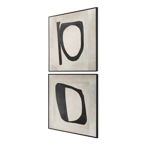 Uttermost Hand-painted Abstract Art Set Of 2 - Monochromatic Canvases In Elegant Black Frame Black,Brown,White Canvas ,Pine Wood,Mdf,Acrylic 32437