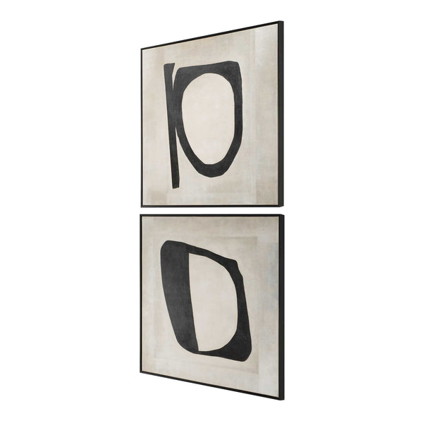Uttermost Hand-painted Abstract Art Set Of 2 - Monochromatic Canvases In Elegant Black Frame Black,Brown,White Canvas ,Pine Wood,Mdf,Acrylic 32437