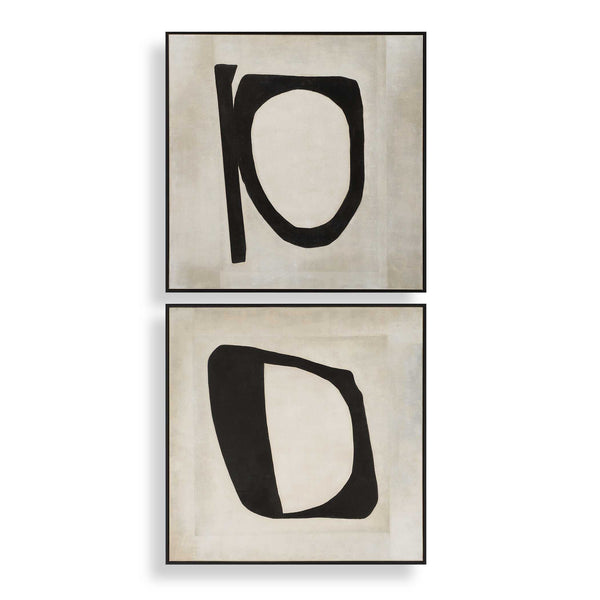 Uttermost Hand-painted Abstract Art Set Of 2 - Monochromatic Canvases In Elegant Black Frame Black,Brown,White Canvas ,Pine Wood,Mdf,Acrylic 32437