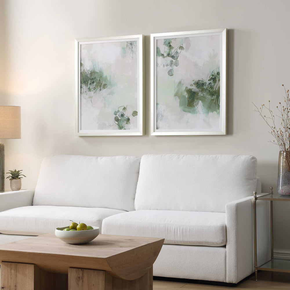 Uttermost Uttermost Hand-Painted Canvas Art With Champagne Silver Frame — Tranquil Greens, Textured Impressionism 32455