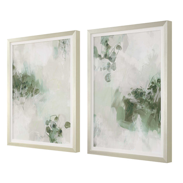 Uttermost Uttermost Hand-Painted Canvas Art With Champagne Silver Frame — Tranquil Greens, Textured Impressionism 32455