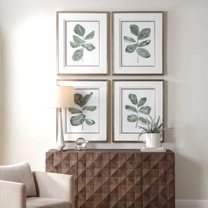 Uttermost Fiddle Leaf Botanical Prints Set Of 4 - Elegant Framed Art With Golden Accents & Glass Gold,Green,White Plastic,Mdf,Glass,Paper 32454