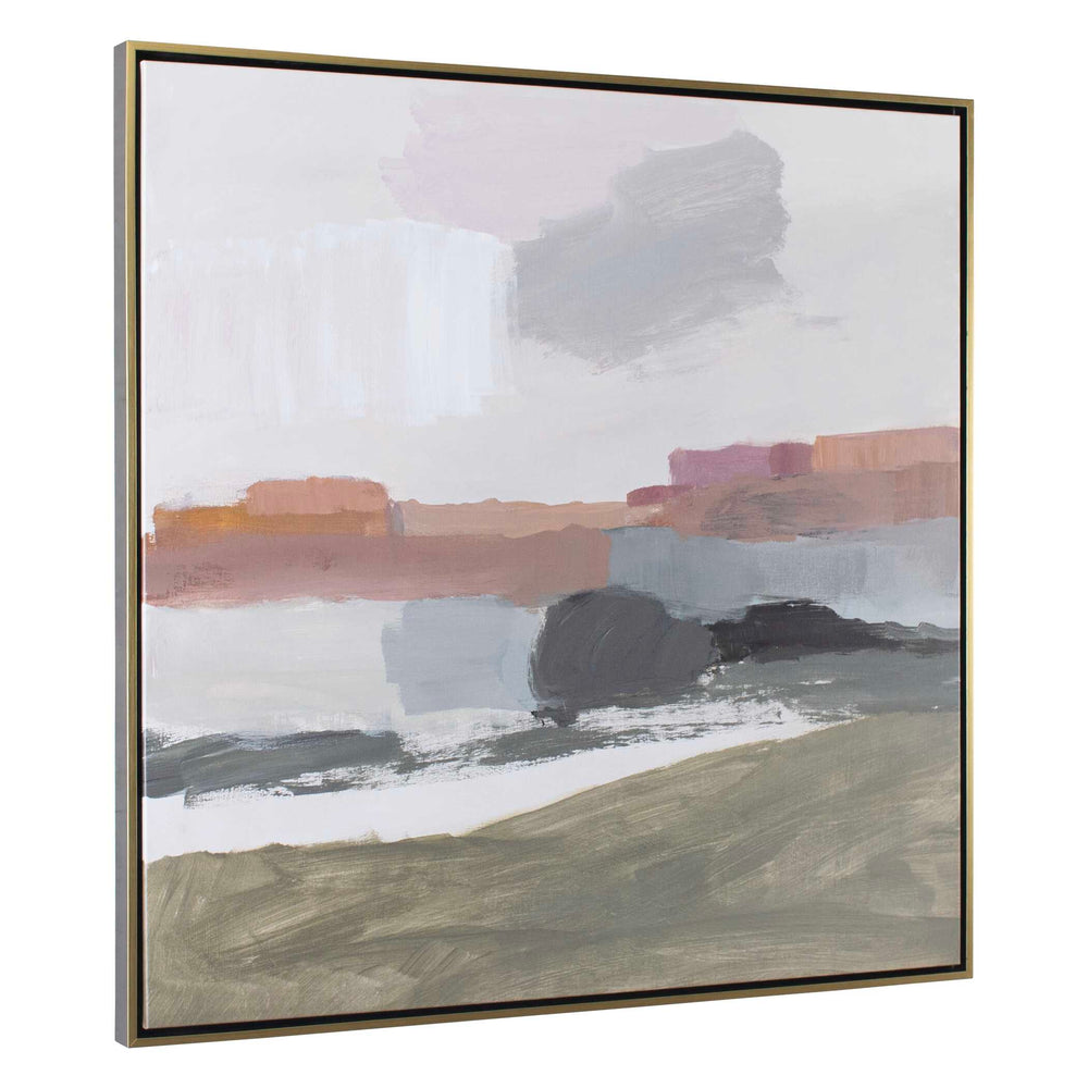 Uttermost Handcrafted Abstract Landscape Art With Gold Frame - Soft Earthy Tones By Pamela Munger Black,Gold,Gray,Green,Orange,Purple,Red,White Solid Wood,Canvas,Hot Stamp Foil 32480