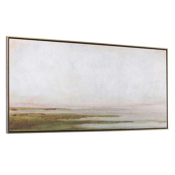 Uttermost Hazy Lake Framed Landscape Art - Handcrafted Elegance With Creamy Sky And Earthy Tones Gold,Gray,Green,Pink,White Solid Wood,Canvas,Hot Stamp Foil 32485