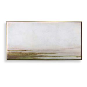 Uttermost Hazy Lake Framed Landscape Art - Handcrafted Elegance With Creamy Sky And Earthy Tones Gold,Gray,Green,Pink,White Solid Wood,Canvas,Hot Stamp Foil 32485