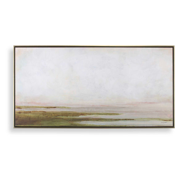 Uttermost Hazy Lake Framed Landscape Art - Handcrafted Elegance With Creamy Sky And Earthy Tones Gold,Gray,Green,Pink,White Solid Wood,Canvas,Hot Stamp Foil 32485