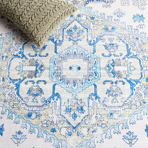 Safavieh Arizona 5' X 8' Oval Area Rug - Elegant Beige & Blue Traditional Design, Soft, Washable & Durable Beige ,Blue Polyester Pile Arz105b-5ov