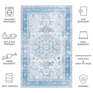 Safavieh Arizona 5' X 8' Oval Area Rug - Elegant Beige & Blue Traditional Design, Soft, Washable & Durable Beige ,Blue Polyester Pile Arz105b-5ov