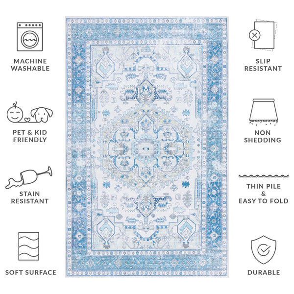 Safavieh Arizona 5' X 8' Oval Area Rug - Elegant Beige & Blue Traditional Design, Soft, Washable & Durable Beige ,Blue Polyester Pile Arz105b-5ov