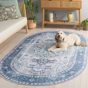 Safavieh Arizona 5' X 8' Oval Area Rug - Elegant Beige & Blue Traditional Design, Soft, Washable & Durable Beige ,Blue Polyester Pile Arz105b-5ov