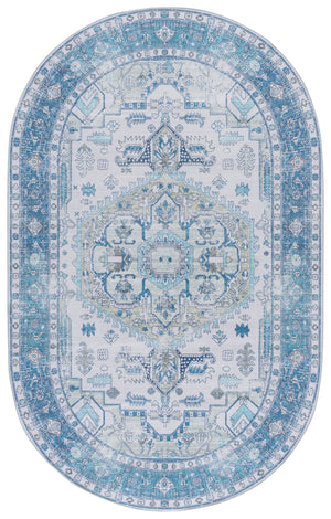 Safavieh Arizona 5' X 8' Oval Area Rug - Elegant Beige & Blue Traditional Design, Soft, Washable & Durable Beige ,Blue Polyester Pile Arz105b-5ov