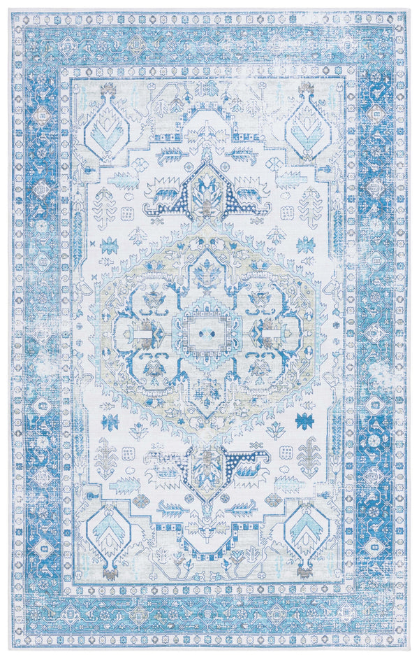 Safavieh Arizona 5' X 8' Oval Area Rug - Elegant Beige & Blue Traditional Design, Soft, Washable & Durable Beige ,Blue Polyester Pile Arz105b-5ov