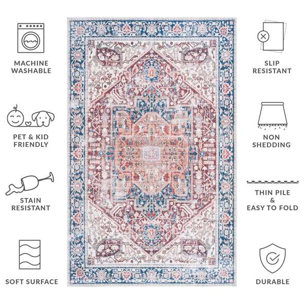 Safavieh Arizona Traditional Oval Area Rug - Timeless Elegance With Floral Patterns For Sophisticated Spaces Red ,Navy Polyester Pile Arz109q-5ov