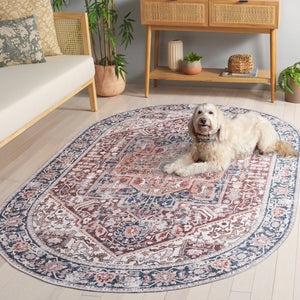 Safavieh Arizona Traditional Oval Area Rug - Timeless Elegance With Floral Patterns For Sophisticated Spaces Red ,Navy Polyester Pile Arz109q-5ov