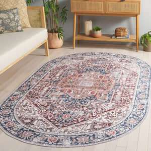 Safavieh Arizona Traditional Oval Area Rug - Timeless Elegance With Floral Patterns For Sophisticated Spaces Red ,Navy Polyester Pile Arz109q-5ov