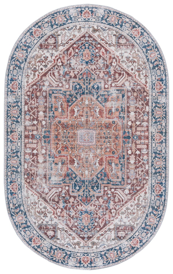 Safavieh Arizona Traditional Oval Area Rug - Timeless Elegance With Floral Patterns For Sophisticated Spaces Red ,Navy Polyester Pile Arz109q-5ov