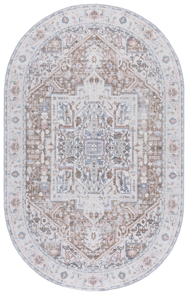 Safavieh Arizona Traditional Oval Area Rug - Timeless Elegance With Floral Patterns For Sophisticated Spaces Taupe ,Beige Polyester Pile Arz109t-5ov
