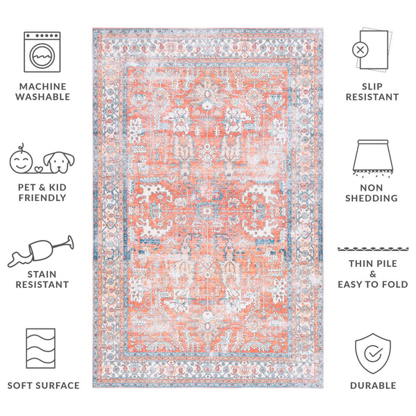Safavieh Arizona Traditional Style Area Rug - Plush And Durable Polyester Design For Timeless Elegance Rust ,Aqua Polyester Arz119p-24