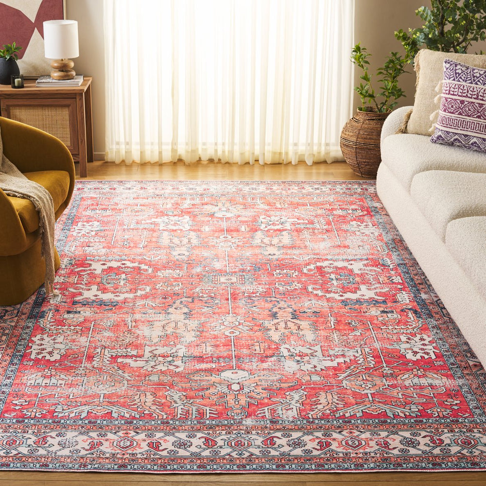 Safavieh Arizona Traditional Style Area Rug - Plush And Durable Polyester Design For Timeless Elegance Rust ,Aqua Polyester Arz119p-24