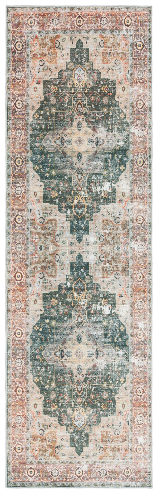 Safavieh Arizona Exquisite Area Rug With Traditional Motifs - Durable, Stylish & Washable For Any Space Green ,Light Brown Polyester Arz126y-4sq