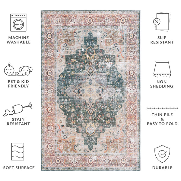 Safavieh Arizona Exquisite Area Rug With Traditional Motifs - Durable, Stylish & Washable For Any Space Green ,Light Brown Polyester Arz126y-4sq