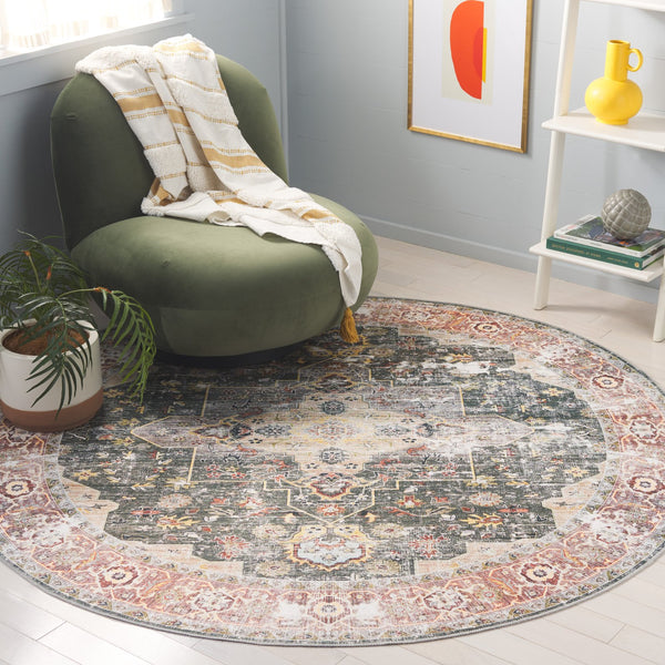 Safavieh Arizona Exquisite Area Rug With Traditional Motifs - Durable, Stylish & Washable For Any Space Green ,Light Brown Polyester Arz126y-4sq