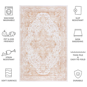 Safavieh Arizona 5x8 Oval Area Rug In Beige And Gold - Elegant Traditional Style, Soft, Durable, Washable Design Beige ,Gold Polyester Pile Arz127b-5ov