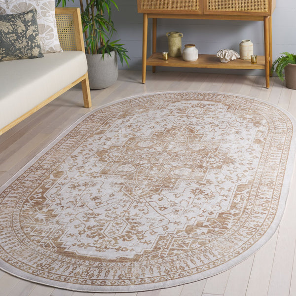 Safavieh Arizona 5x8 Oval Area Rug In Beige And Gold - Elegant Traditional Style, Soft, Durable, Washable Design Beige ,Gold Polyester Pile Arz127b-5ov