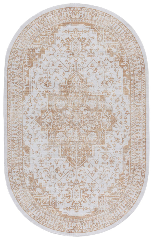 Safavieh Arizona 5x8 Oval Area Rug In Beige And Gold - Elegant Traditional Style, Soft, Durable, Washable Design Beige ,Gold Polyester Pile Arz127b-5ov