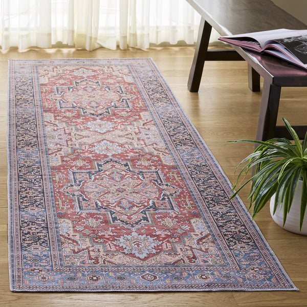 Safavieh Arizona Round Rust And Blue Area Rug — Low-Profile, Durable Polyester, Slip-Resistant, Washable 6'-0" x 6'-0" ARZ200P-6R