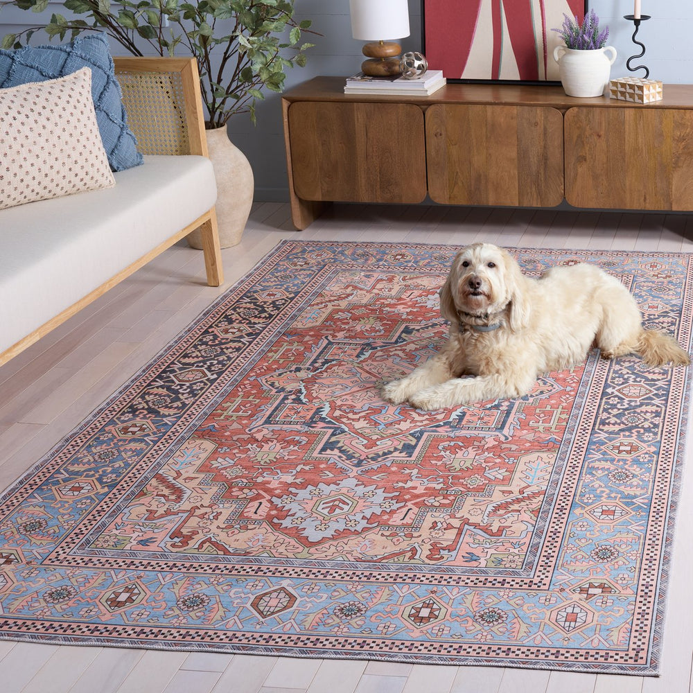 Safavieh Arizona Power-Loomed Rust And Blue Oriental Area Rug, Low-Profile Polyester, Washable, Slip-Resistant 4'-0" x 6'-0" ARZ200P-4