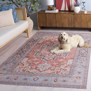 Safavieh Arizona Vintage-Inspired Rust & Blue Area Rug, Low-Pile Polyester, Durable Washable Oriental Charm 3'-0" x 5'-0" ARZ200P-3