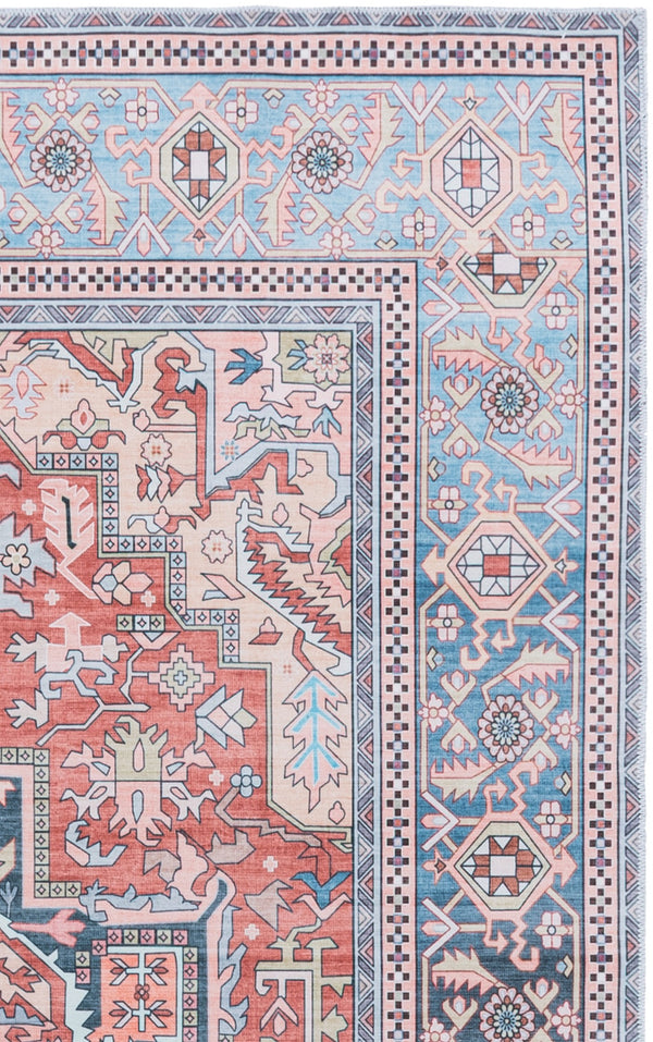 Safavieh Arizona Vintage-Inspired Rust & Blue Area Rug, Low-Pile Polyester, Durable Washable Oriental Charm 3'-0" x 5'-0" ARZ200P-3